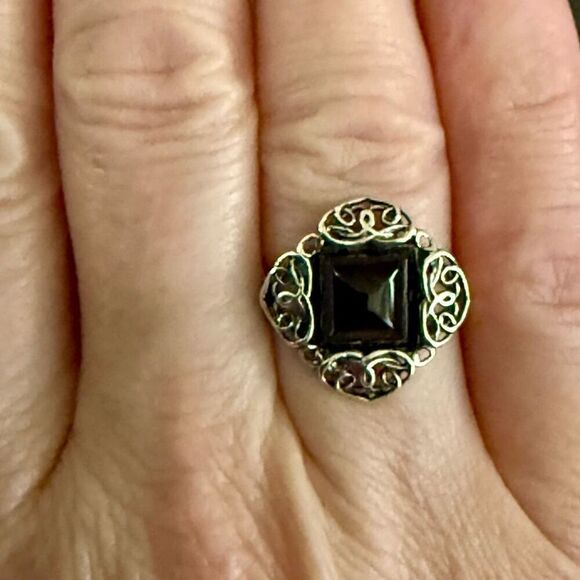 Unique Square Black Onyx Solitaire 925 Sterling Silver Ring Natural Simple Sz 6 - Picture 2 of 5